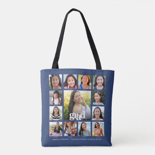 Afstuderen Navy K-12 Bold Modern Fotocollage Tote Bag (Achterkant)