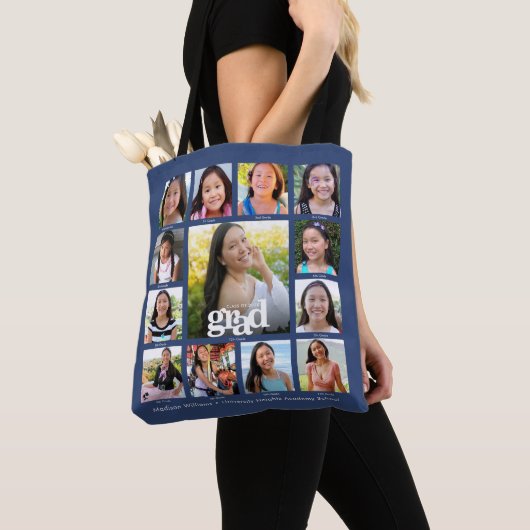 Afstuderen Navy K-12 Bold Modern Fotocollage Tote Bag (Dichtbij)