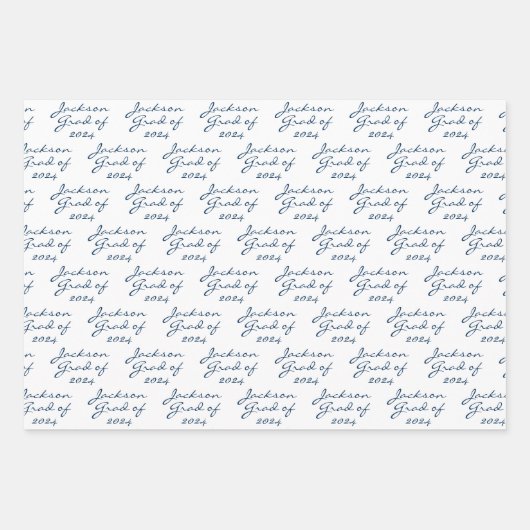 Afstuderen Navy Lichtblauw Gepersonaliseerd Afstud Inpakpapier Vel (Voorkant 2)