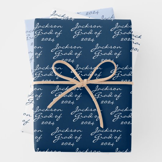 Afstuderen Navy Lichtblauw Gepersonaliseerd Afstud Inpakpapier Vel (In situ)