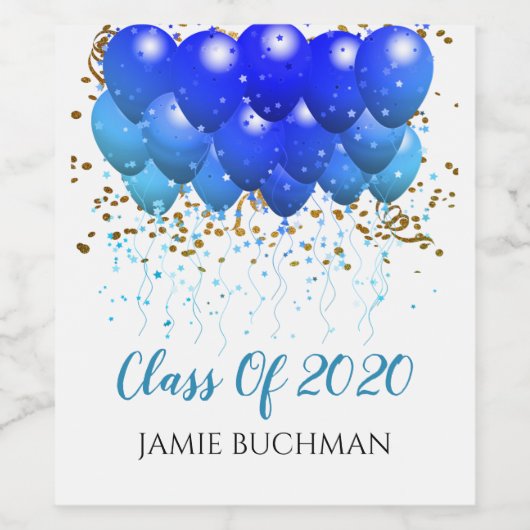 Afstuderen neon blauwe ballonnen wijn etiket (Enkel label)