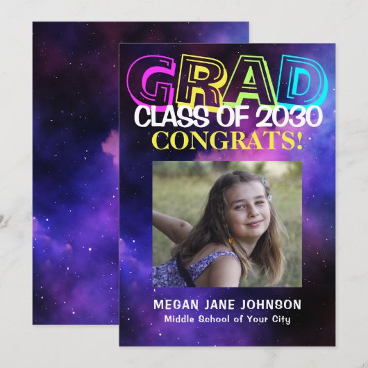 Afstuderen neon glow afstudeerder foto aankondiging (Voorkant / Achterkant)