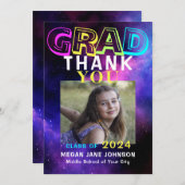 Afstuderen neon glow afstudeerder foto bedankkaart (Voorkant / Achterkant)