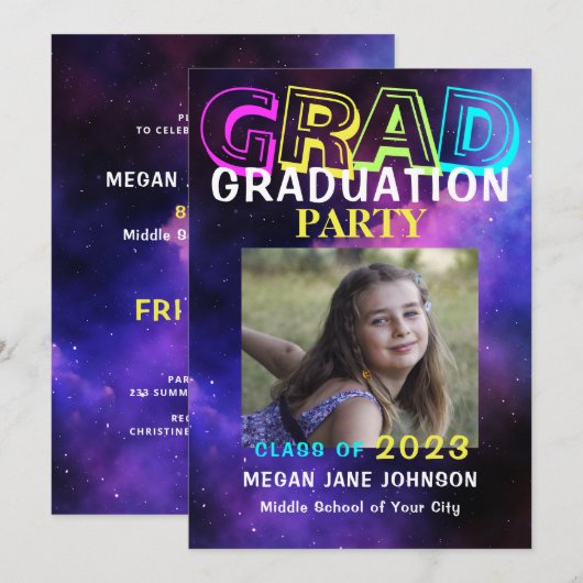 Afstuderen neon glow afstudeerder foto kaart (Voorkant / Achterkant)