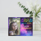 Afstuderen neon glow afstudeerder foto uitnodiging briefkaart (Staand voorkant)
