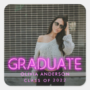 Afstuderen neon roze foto moderne congraties vierkante sticker