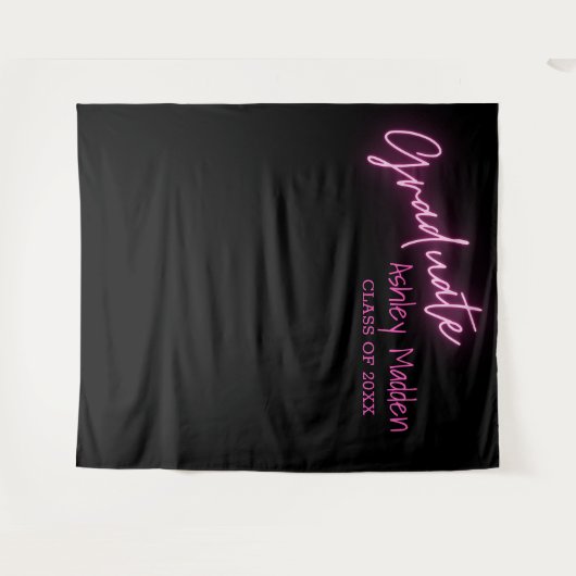 Afstuderen Neon Roze Script Afstudeerfeest Wandkleed (Voorkant (horizontaal))