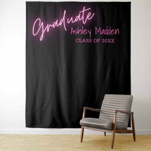 Afstuderen Neon Roze Script Afstudeerfeest Wandkleed (In situ)