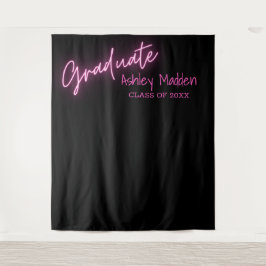Afstuderen Neon Roze Script Afstudeerfeest Wandkleed