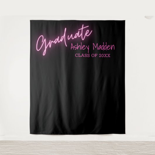 Afstuderen Neon Roze Script Afstudeerfeest Wandkleed (Voorkant)