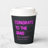 Afstuderen neon roze typografie moderne congraties papieren bekers (Voorkant)