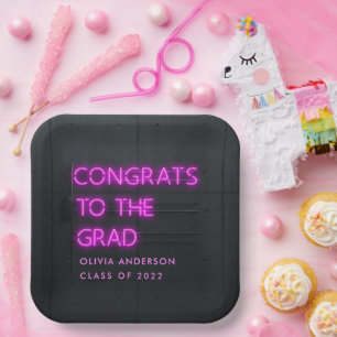 Afstuderen neon roze typografie moderne congraties papieren bordje