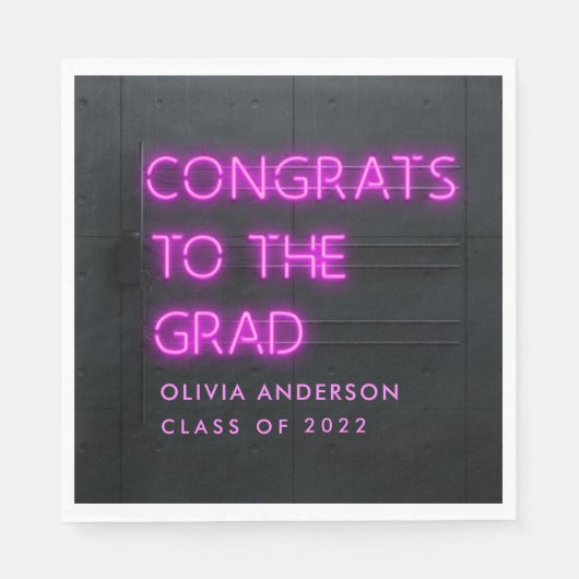 Afstuderen neon roze typografie moderne congraties servet (Voorkant)