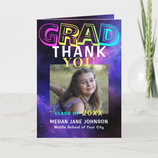 Afstuderen neon voor collage middelbare school bedankkaart (Voorkant)