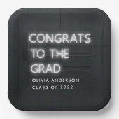 Afstuderen neon white typografie modern gecomprime papieren bordje (Voorkant)