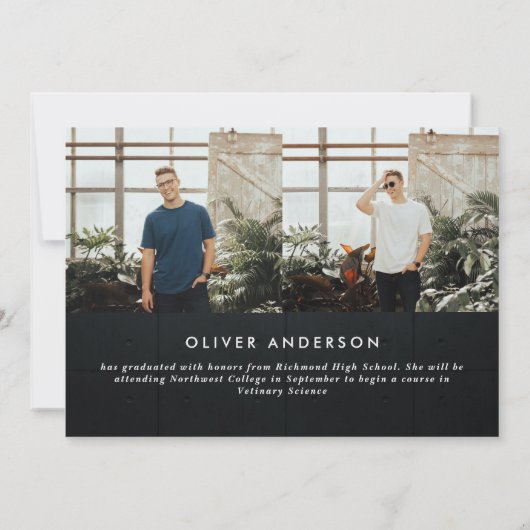 Afstuderen neon zwart wit gecomprimeerd moderne fo (Achterkant)