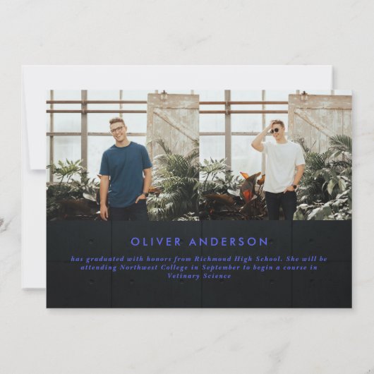 Afstuderen neon zwarte blauwe bont moderne 2 foto (Achterkant)