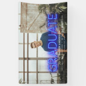 Afstuderen neon zwarte blauwe foto moderne spandoek (Verticaal)