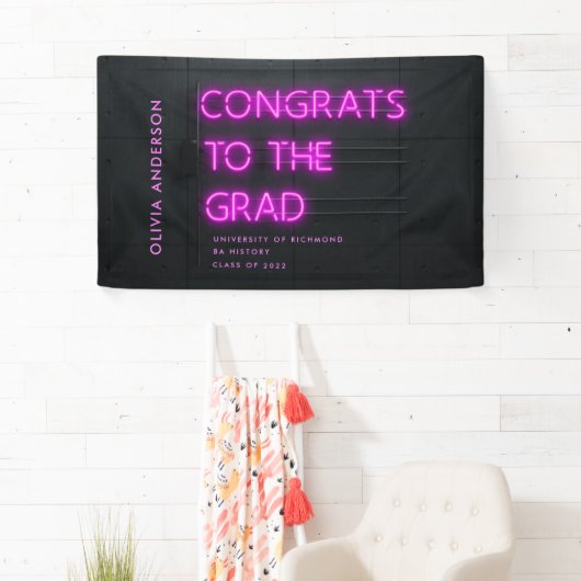 Afstuderen neon zwarte roze feliciteert moderne pa spandoek (Insitu)