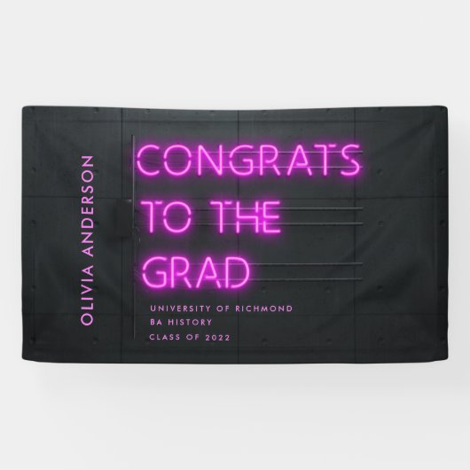 Afstuderen neon zwarte roze feliciteert moderne pa spandoek (Horizontaal)