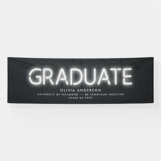 Afstuderen neon zwarte witte foto moderne partij spandoek (Horizontaal)