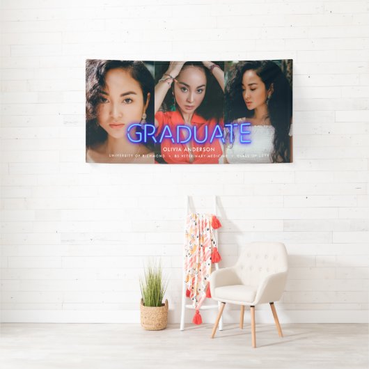Afstuderen neonblauw multi-fotomodern spandoek (Insitu)