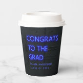 Afstuderen neonblauw typografie moderne congraties papieren bekers (Achterkant)