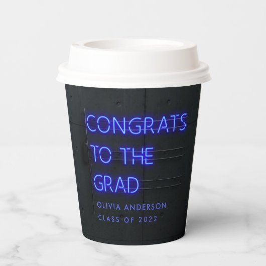 Afstuderen neonblauw typografie moderne congraties papieren bekers (Achterkant)