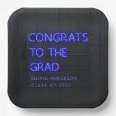 Afstuderen neonblauw typografie moderne congraties papieren bordje (Voorkant)