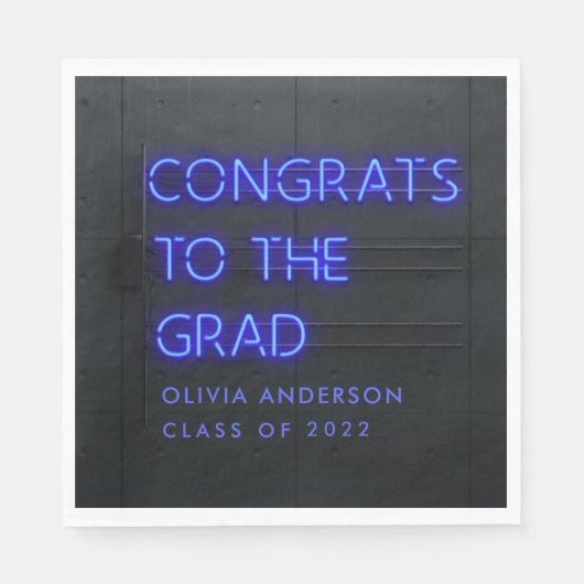 Afstuderen neonblauw typografie moderne congraties servet (Voorkant)