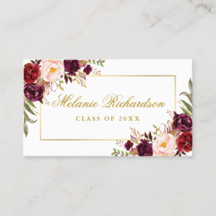 Afstuderen Networking Burgundy Floral Gold Visitekaartje