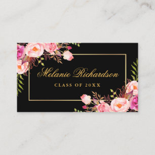 Afstuderen Networking Gold Pink Floral Visitekaartje