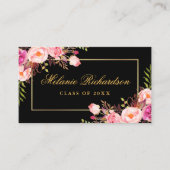 Afstuderen Networking Gold Pink Floral Visitekaartje (Voorkant)