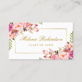 Afstuderen Networking Pink Floral Gold Visitekaartje (Voorkant)