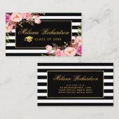 Afstuderen Networking Roze Bloemen Goud Gestreept Visitekaartje (Voorkant / Achterkant)