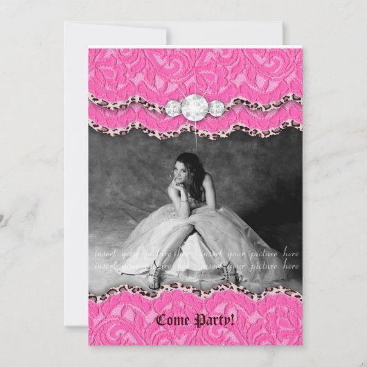 Afstuderen nodigt aankondiging Leopard Makeup Pink (Voorkant)