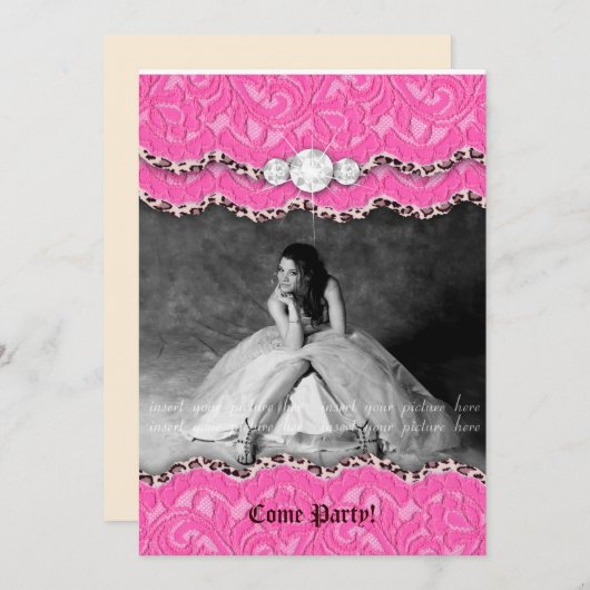 Afstuderen nodigt aankondiging Leopard Makeup Pink (Voorkant / Achterkant)