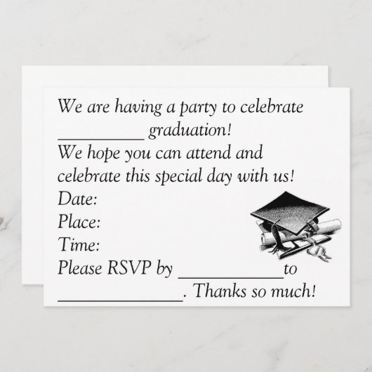 Afstuderen nodigt uit kaart (Voorkant / Achterkant)