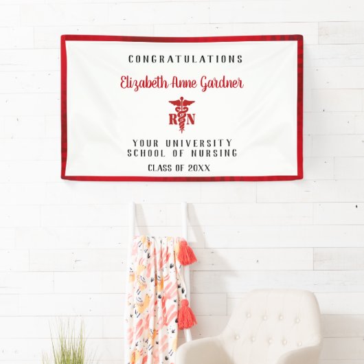 Afstuderen Nurse Caduceus Red Satin Border Spandoek (Insitu)