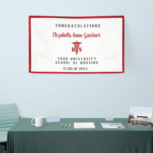 Afstuderen Nurse Caduceus Red Satin Border Spandoek (Beurs)