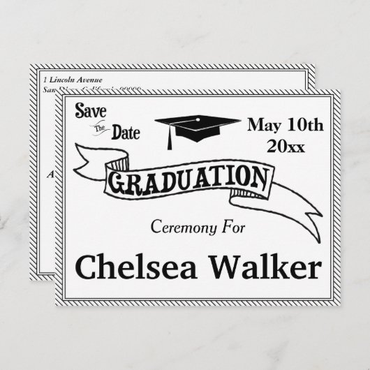 Afstuderen of feest behalve de datum aankondigingskaart (Voorkant / Achterkant)