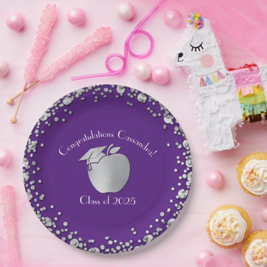 Afstuderen Onderwijs Paars Silver Papieren Bordje (Feest)