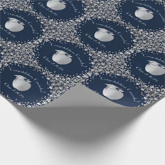 Afstuderen Onderwijs van leraar Navy Blue Silver Cadeaupapier (Hoek)