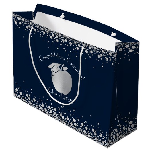 Afstuderen Onderwijs van leraar Navy Blue Silver Groot Cadeauzakje (Achterkant Gekanteld)