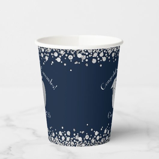 Afstuderen Onderwijs van leraar Navy Blue Silver Papieren Bekers (Links)