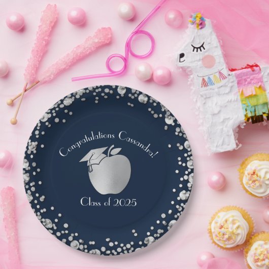 Afstuderen Onderwijs van leraar Navy Blue Silver Papieren Bordje (Feest)