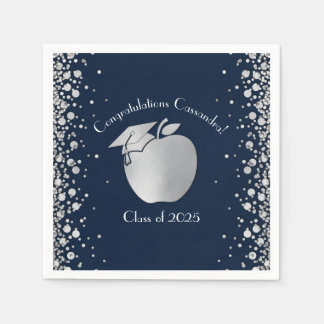Afstuderen Onderwijs van leraar Navy Blue Silver Servet