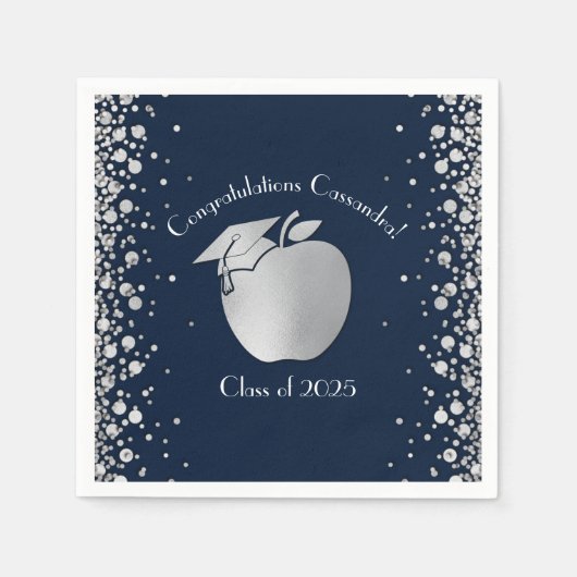 Afstuderen Onderwijs van leraar Navy Blue Silver Servet (Voorkant)
