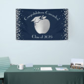 Afstuderen Onderwijs van leraar Navy Blue Silver Spandoek (Beurs)