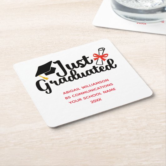 Afstuderen op het hoger onderwijs kartonnen onderzetters (Schuin)